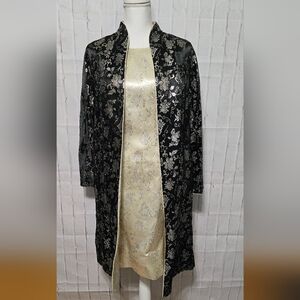 Vintage Chinese Cheongsam (Qipao) Satin Dress with Reversible Kimono Jacket